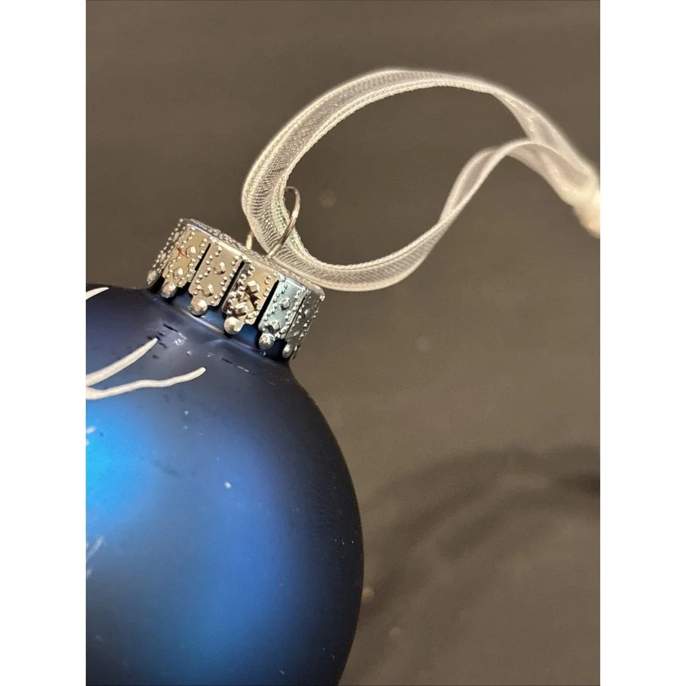 Hand Painted Glass Christmas Ball Ornament Winter Forest Navy Blue 3